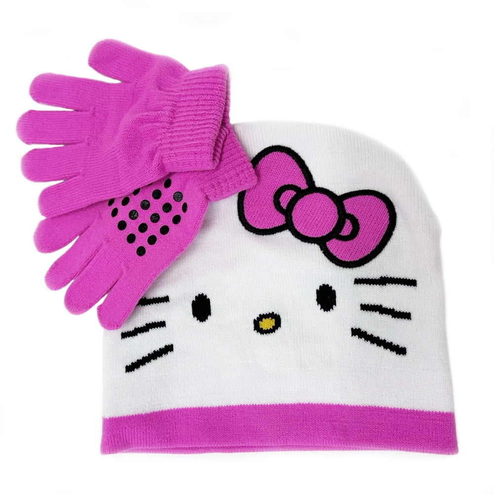 A&I PRODUCTS Hello kitty Hat And Gloves Kids White, Pink Knitted Beanie
