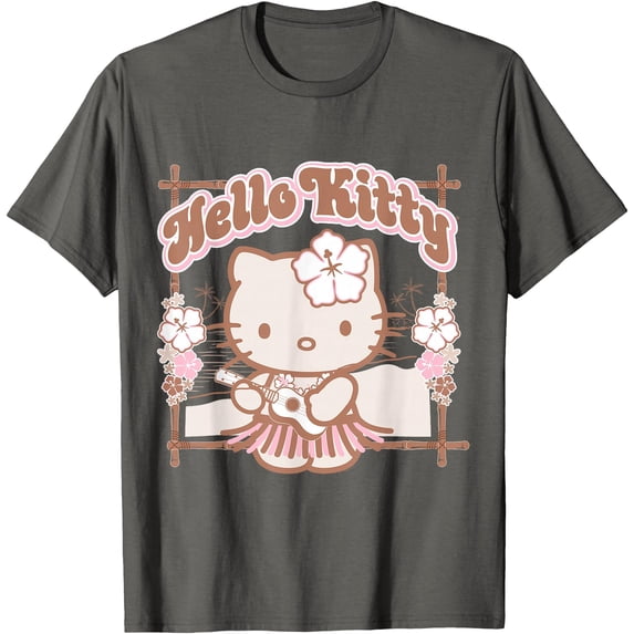 Hello kitty Hula Summer DTG Print Unisex T-Shirt,Charcoal Color,Size 4XL
