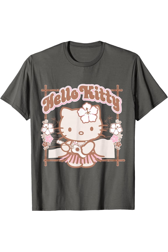 Hello kitty Hula Summer DTG Print Unisex T-Shirt,Charcoal Color,Size YS