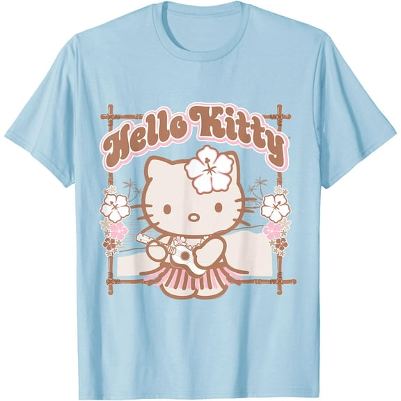 Hello kitty Hula Summer DTG Print Unisex T-Shirt,Light Blue Color,Size 5-6T