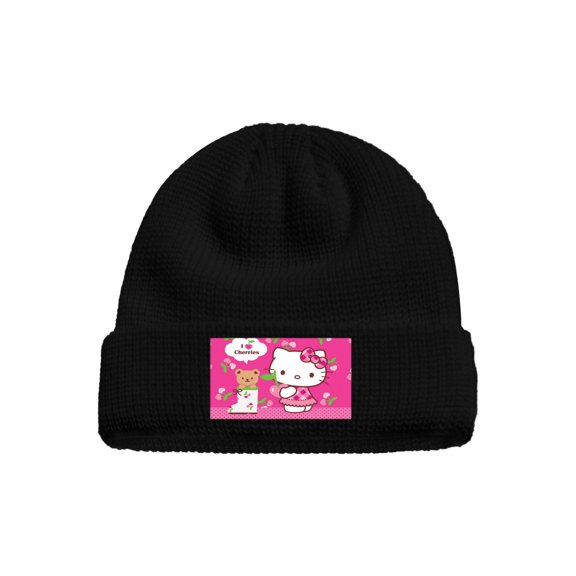 Hello kitty Knitted hat, short bucket hat with knitted cuffs, style for men and women, warm winter hat