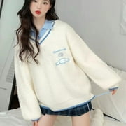 Hello kitty Kuromi Embroidery Knitted Y2K Women Japanese style Loose Academy Style Cute Kawaii Fashion cartoon Pullover Sweater