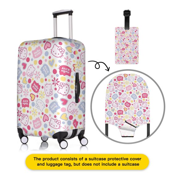 Hello kitty Luggage cover and luggage tag combination, elastic, washable and scratch-resistant, travel adventure birthday gift, suitable for men and women