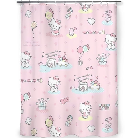 Hello kitty Shower Curtain, Anime Home Decoration Curtain with 12 Plastic Hooks 60x72 Inch