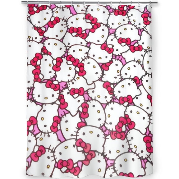 Hello kitty Shower Curtain, Anime Home Decoration Curtain with 12 Plastic Hooks 60x72 Inch