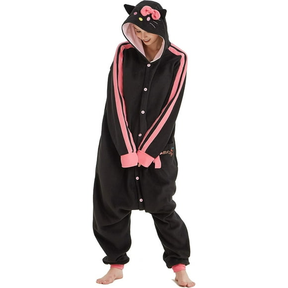 Hello-kitty Unisex Cartoon Hooded Onesie Jumpsuits Costumes Pyjamas Cat Cute Footed Pajama