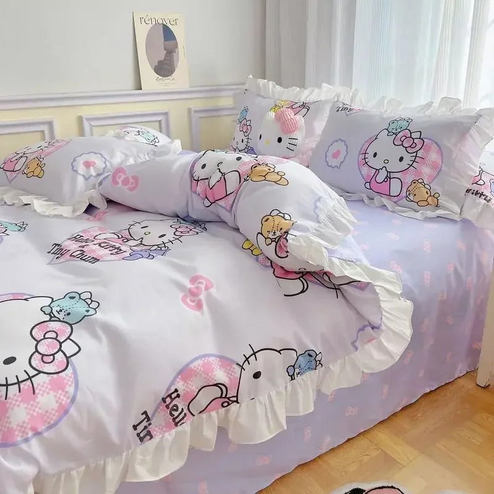 Hello kitty kawaii student dormitory single bed sheet quilt cover three-piece set Sanrio cartoon animation children's bedding