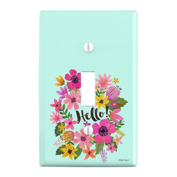 Hello with Pretty Flowers Plastic Wall Decor Toggle Light Switch Plate Cover