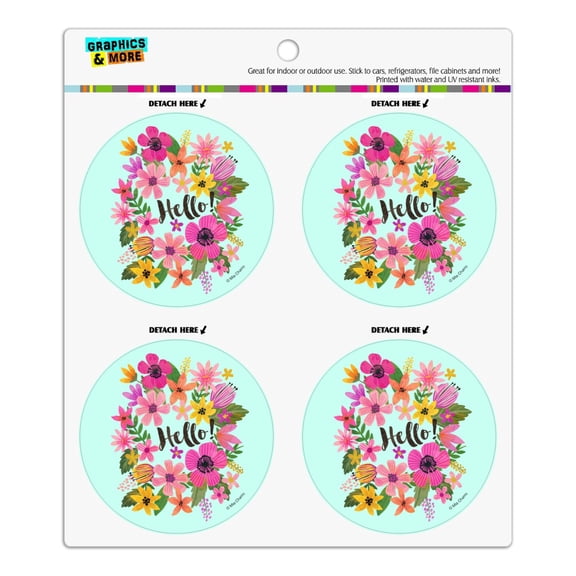 Hello with Pretty Flowers Refrigerator Fridge Locker Vinyl Circle Magnet Set