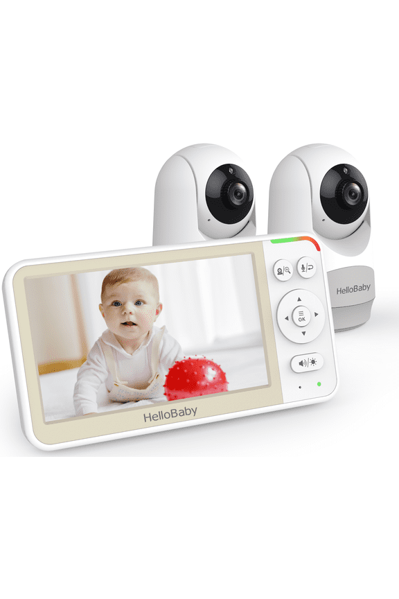 Video Baby Monitor-HB6256 With Two Camera Remote Pan-Tilt and Zoom, 1000ft Long Range, No WiFi, 5.0" LCD, Night Vision, Lullabies, and Two-Way Audio