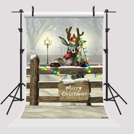 HelloDecor 5x7ft Merry Christmas Photography Backdrops Vintage Photo Background Wood Deer Glitter Snow Party Photo Booth Props
