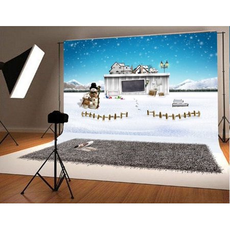 HelloDecor 7x5ft Christmas Photography Background Snow Man Chalet Backdrops Xmas Photo Booth Props