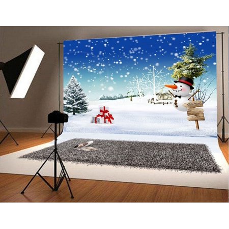 HelloDecor 7x5ft Christmas Photography Background Winter Backdrop Snow Man Gift Photo Booth Props