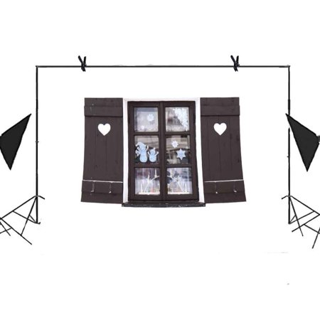 HelloDecor 7x5ft Fresh building Backdrop Wooden Window Heart-shaped Pattern Snowman Background Photo Booth Studio Props Shoot Video Background