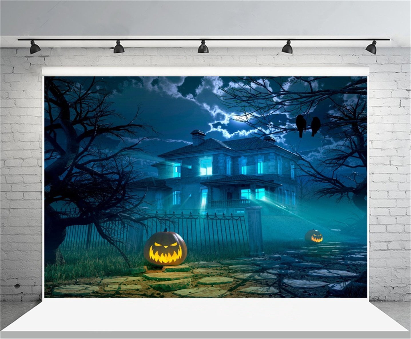Capisco 8x8ft Halloween Backdrop Photography Background Horror Moon Night Scary Cemetery Pumpkin Lantern Backdrop For Kids Adult Family Party