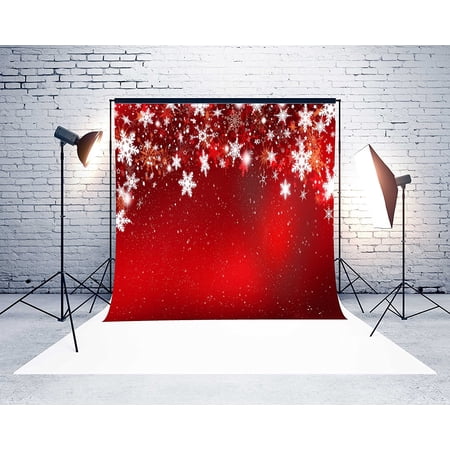 HelloDecor 7x5ft Red Theme Glitters Snowflakes Christmas Party Decorations Photo Booth Background Photography Backdrop