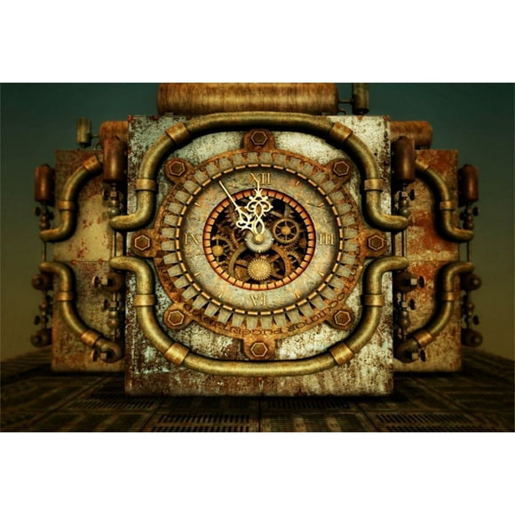 HelloDecor 7x5ft Rusty Steampunk Backdrop Grunge Vintage Clock Photography Background Old Steam Pipes Kid Baby Adult Boy Girl Man Artistic Portrait Retro Party Decor Photo Studio Props