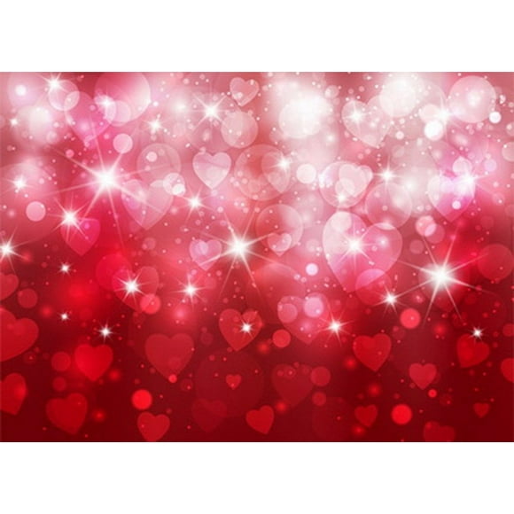 HelloDecor 7x5ft Starlight Twinkle Bokeh Red Hearts Valentine's Day Photography Backdrop Prop Photo Background