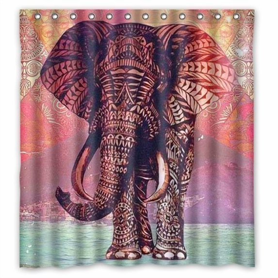 HelloDecor African elephant Shower Curtain Polyester Fabric Bathroom Decorative Curtain Size 36x72 Inches