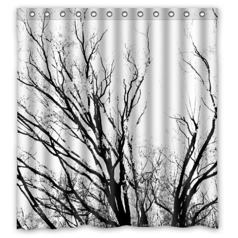 HelloDecor Black and White Tree Shower Curtain Polyester Fabric Bathroom Decorative Curtain Size