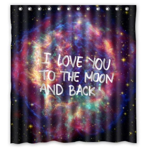 HelloDecor Colorful Galaxy Nebula Space With Saying Quotes: I Love You to the Moon and Back Shower Curtain Polyester Fabric Bathroom Decorative Curtain Size 66x72 Inches