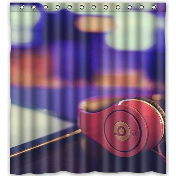HelloDecor Earphone with Ipad Shower Curtain Polyester Fabric Bathroom Decorative Curtain Size 66x72 Inches