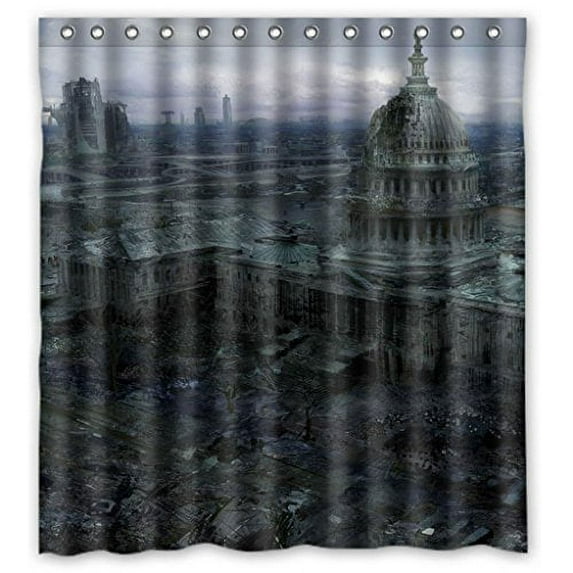 HelloDecor Fallout Wasteland Castle Shower Curtain Polyester Fabric Bathroom Decorative Curtain Size 66x72 Inches