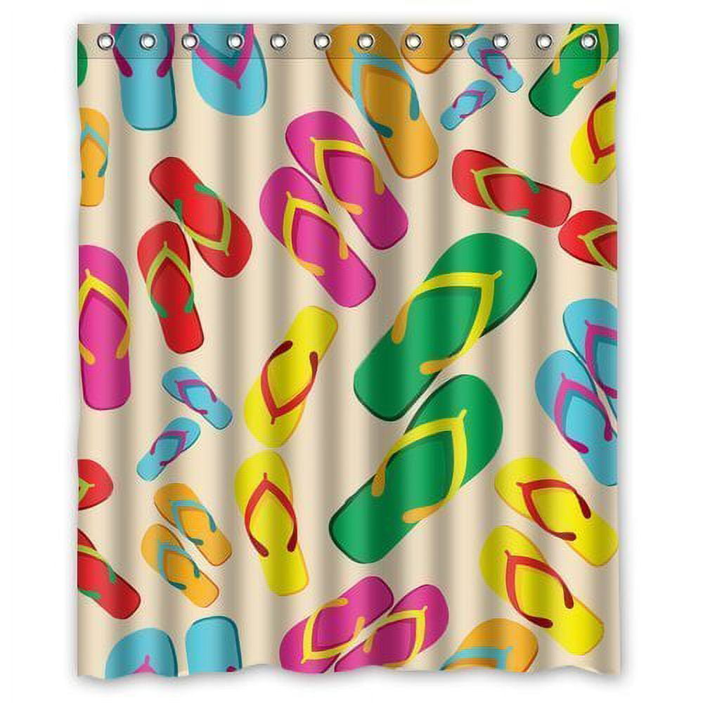 HelloDecor Flip Flops Shower Curtain Polyester Fabric Bathroom