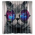 thumbnail image 1 of HelloDecor Galaxy Hipster Cat Wear Color Sunglases Shower Curtain Polyester Fabric Bathroom Decorative Curtain Size 66x72 Inches, 1 of 2