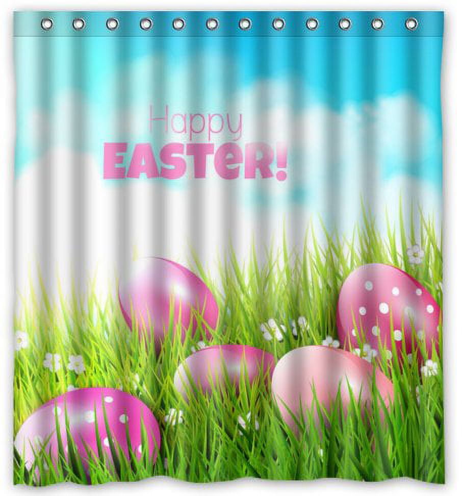 HelloDecor Happy Easter Shower Curtain Polyester Fabric Bathroom