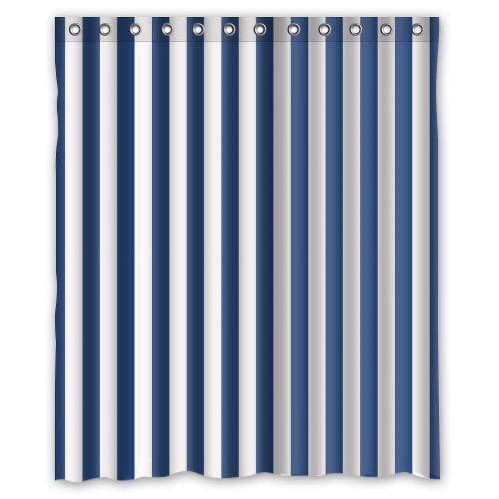 HelloDecor Navy Blue And White Vertical Stripe Shower Curtain Polyester