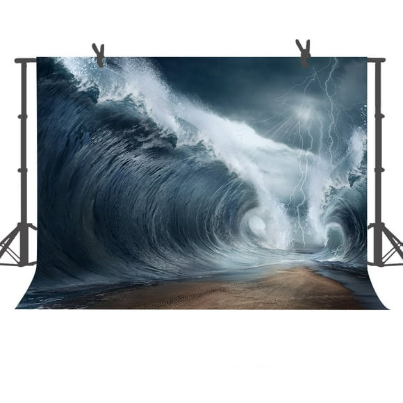 HelloDecor Photo Background 7x5ft Violent Sea Waves and Lightning Photography Backdrop Studio Props
