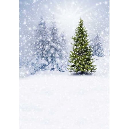 HelloDecor Pine Tree Winter Christmas Photo Backgrounds Outdoor Photobooth Studio Photography Backgdrop Snow 5x7ft