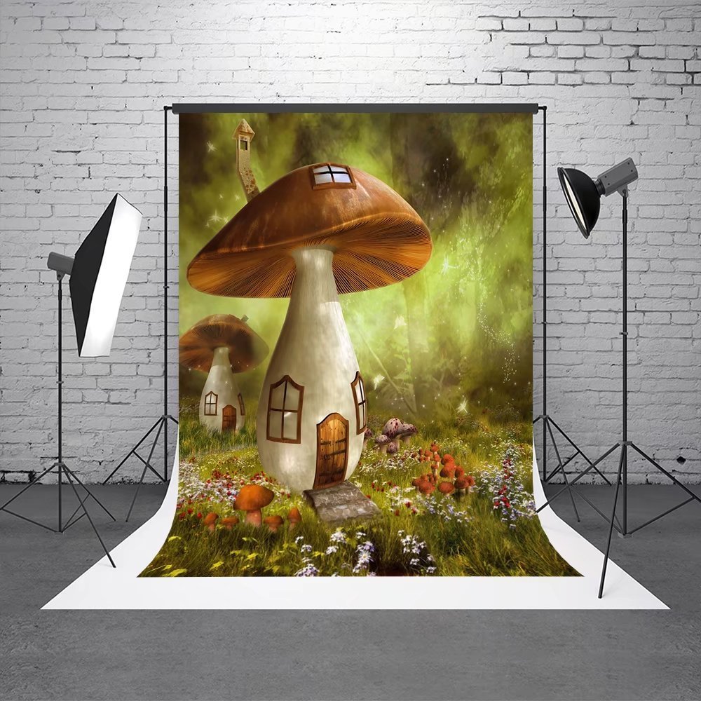 Funhouse Backdrop HelloDecor 5X7ft Mushroom House Photography Backdrops Scenery Photo ...