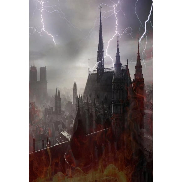 HelloDecor 5x7ft Awful Night of Halloween Photography Backdrop Lightning Brick House Building Backgrounds for Party