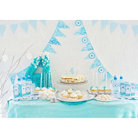 HelloDecor Polyester Fabric 5x7ft Birthday Cake Blue Photography Studio Backdrop Background