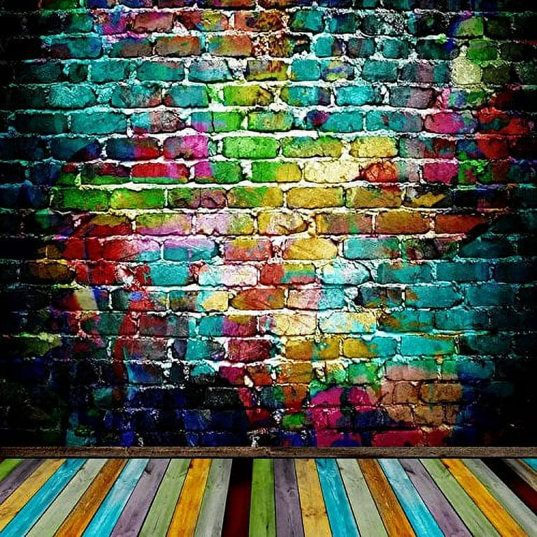 HelloDecor 5x7ft Colorful Multi Color Brick Wall Wood Floor ...