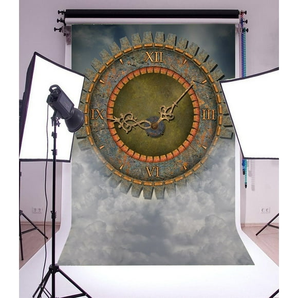 HelloDecor 5x7ft Photography Backdrop Fantasy Fairytale Heaven Stone Clock Gear Gray Clouds Scene Photo Background Children Baby Adults Portraits Backdrop Steampunk Style Background
