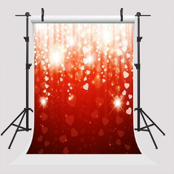 HelloDecor 5x7ft Red Glitter Heart Valentine's Day Photography Background Party Booth Backdrop Happy Valentine's Day for Parties