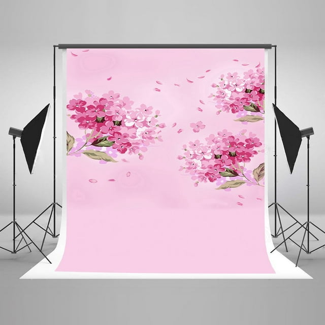 HelloDecor 5x7ft Spring Flower Photography Backdrops for Photographers Red Flower Pink Wall Photo Studio Props Background