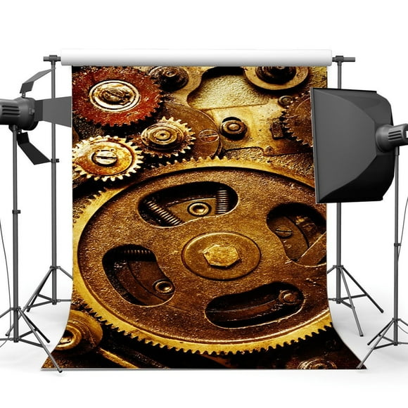 HelloDecor 5x7ft Steampunk Backdrop Vintage Gears Industrial Ancient Grunge Wallpaper Photography Background Adults Personal Portraits Photo Studio Props