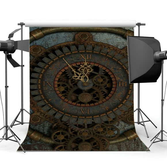 HelloDecor 5x7ft Steampunk Backdrop Vintage Metal Gears Grunge Ancient Clock Peeled Wallpaper Photography Background Adults Personal Portraits Photo Studio Props