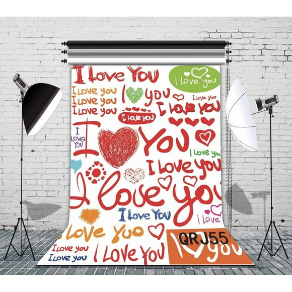 HelloDecor 5x7ft Valentine's Day Photo Backdrops Studio Red Heart Photography Backdrop Background Studio Props