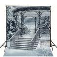 thumbnail image 1 of HelloDecor 5x7ft Winter Snow Photography Backdrops Snowflake Backdrop Pavilion and Stone Stairs Background, 1 of 4