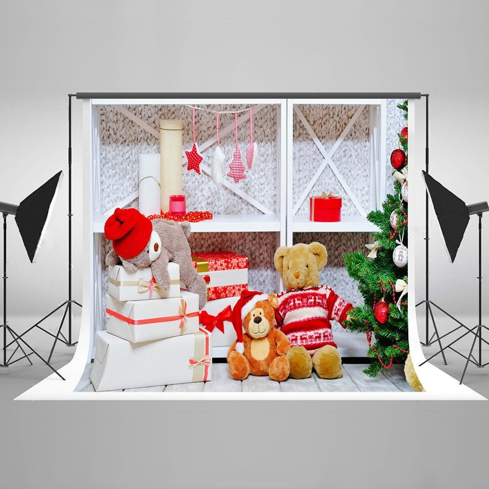 HelloDecor 7x5ft Christmas Photography Backdrops Gift Boxes Bear Home ...