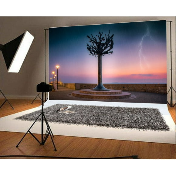 HelloDecor 7x5ft Nature Landscape Backdrop Abstract Tree Shining Lights Lightning Raining Night Photography Background Kids Adults Photo Studio Props