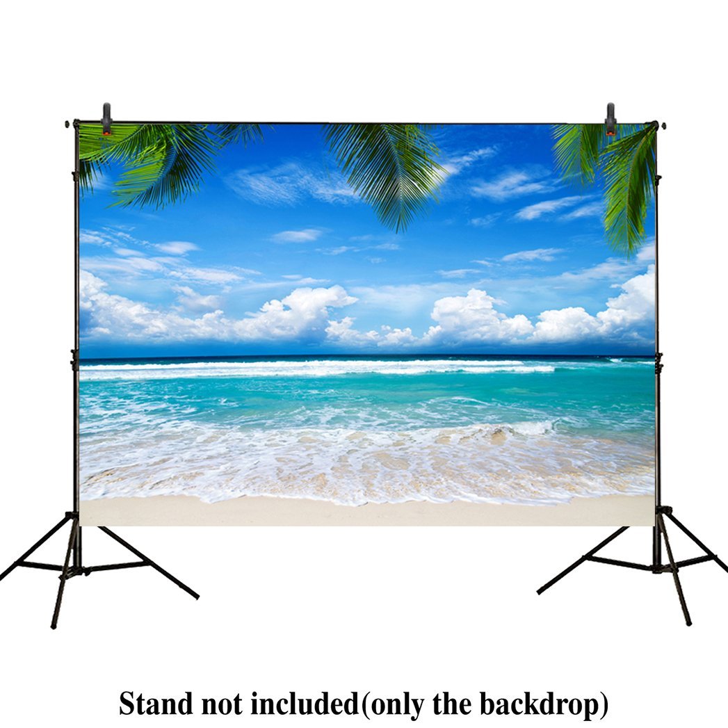 HelloDecor 7x5ft photography backdrops Tropical Sea beach Blue Sky Palm Trees Sunshin Summer Party Birthday banner photo studio booth background newborn baby shower photocall - image 1 of 4