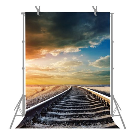 HelloDecor Polyester Fabric Photography Backdrop 5x7ft Train Tracks Photo Background Studio Props