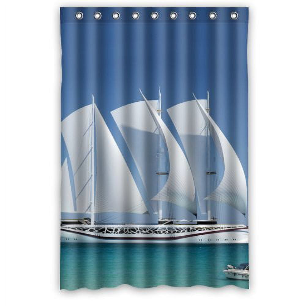 HelloDecor Sailing Boat Sailboat Shower Curtain Polyester Fabric Bathroom Decorative Curtain