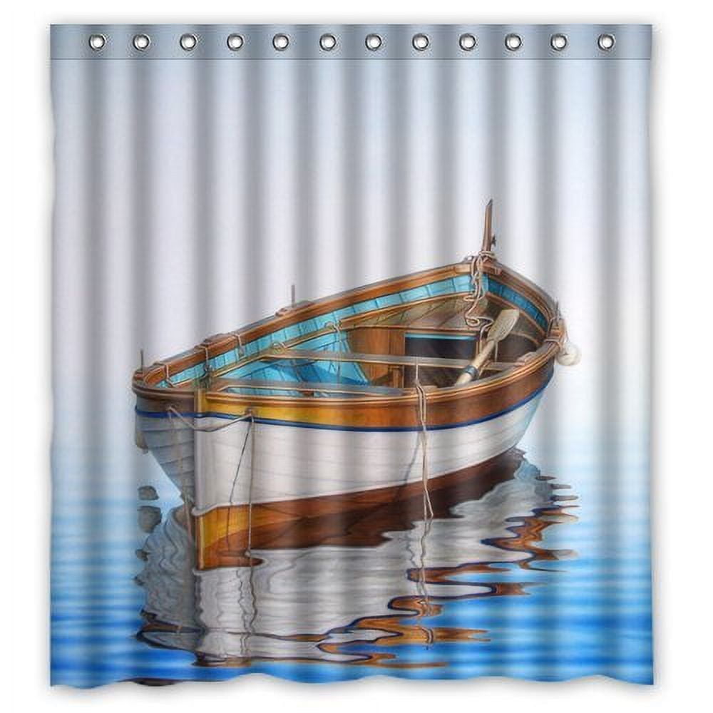 HelloDecor Sea Sail Boat Ship Shower Curtain Polyester Fabric Bathroom Decorative Curtain Size